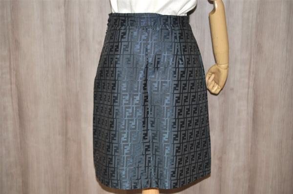 Authentic FENDI Vintage Zucca Skirt Nylon USA 8 Size 36 inch Navy Blue 7119K