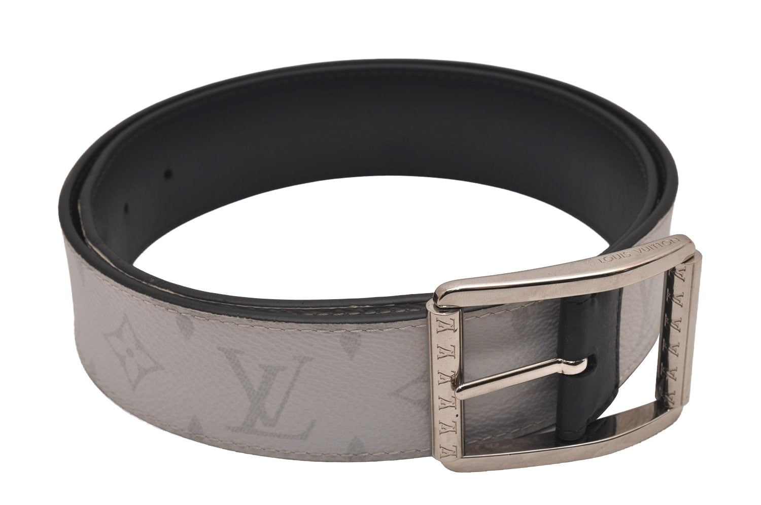 Auth Louis Vuitton Monogram Eclipse Ceinture Reverso Belt 85cm 33.5