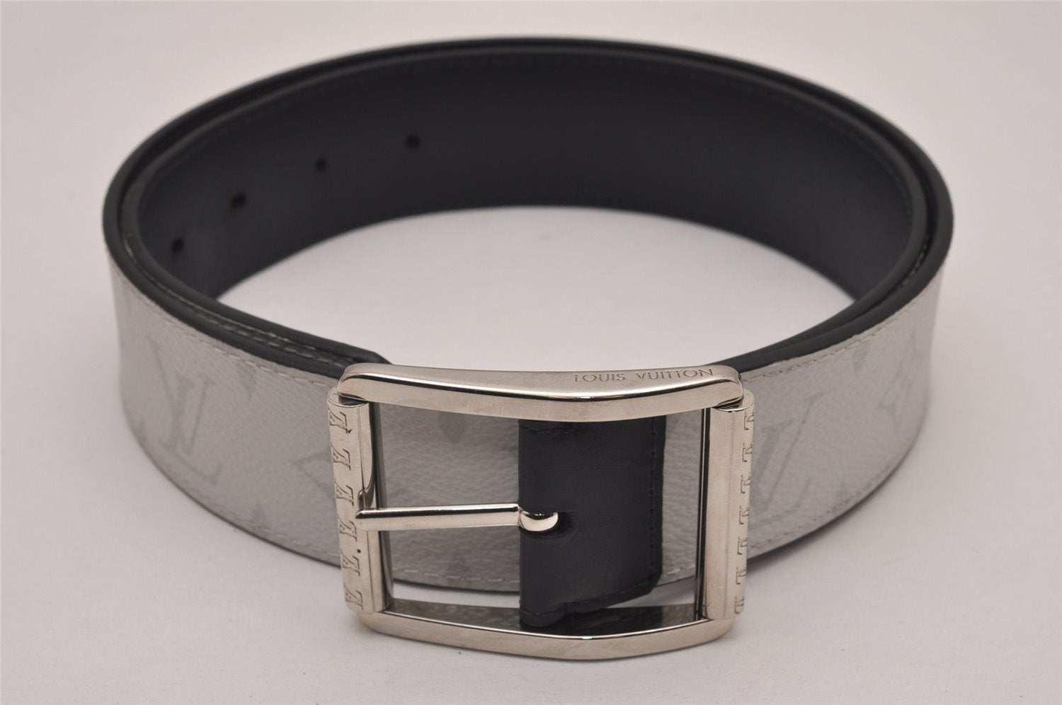 Auth Louis Vuitton Monogram Eclipse Ceinture Reverso Belt 85cm 33.5