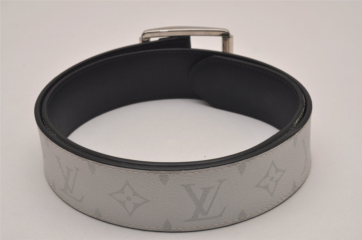 Auth Louis Vuitton Monogram Eclipse Ceinture Reverso Belt 85cm 33.5