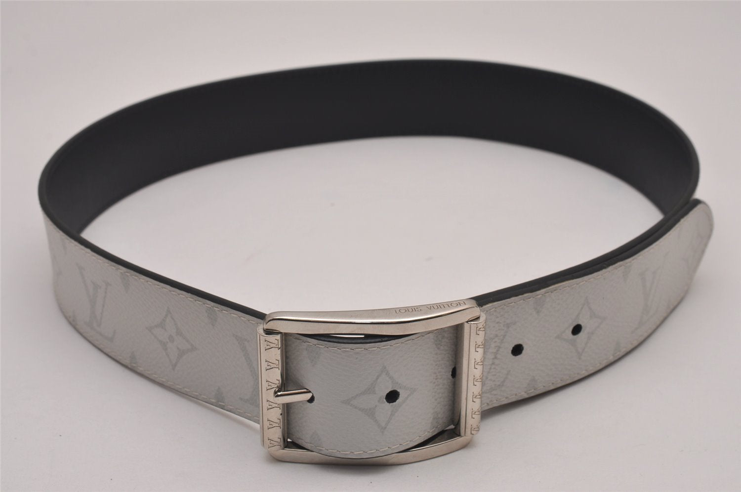 Auth Louis Vuitton Monogram Eclipse Ceinture Reverso Belt 85cm 33.5