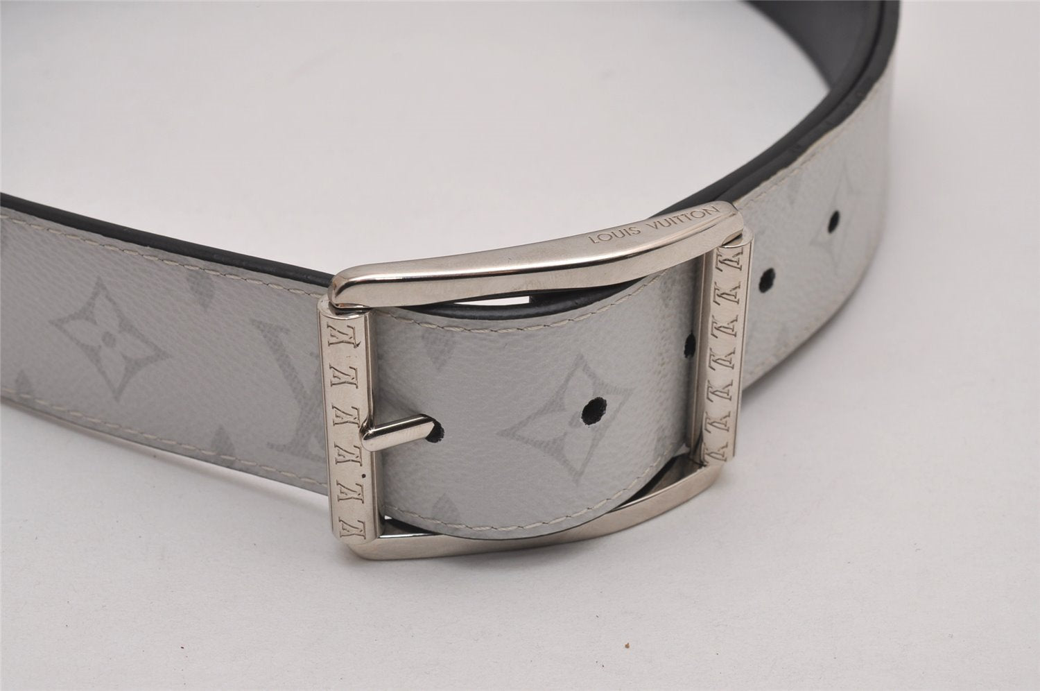 Auth Louis Vuitton Monogram Eclipse Ceinture Reverso Belt 85cm 33.5