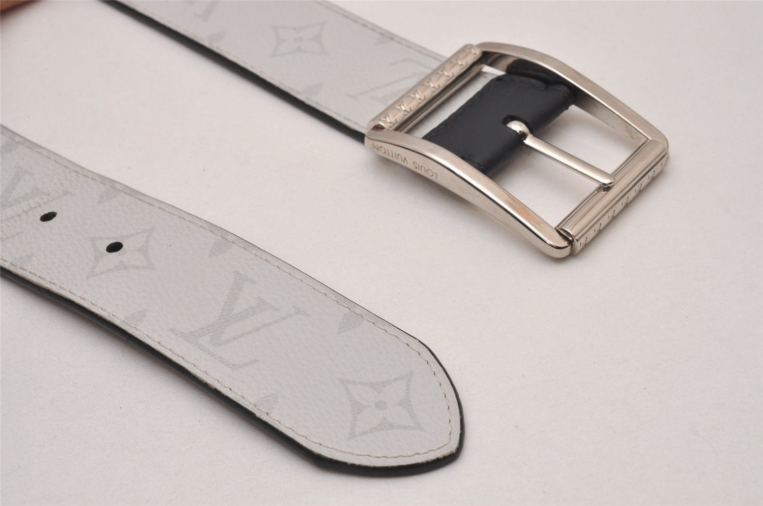 Auth Louis Vuitton Monogram Eclipse Ceinture Reverso Belt 85cm 33.5