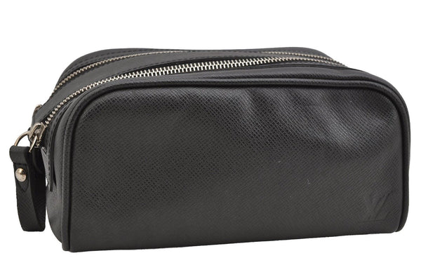 Authentic Louis Vuitton Taiga Trousse Ivan Clutch Bag Black M32492 LV 7121J