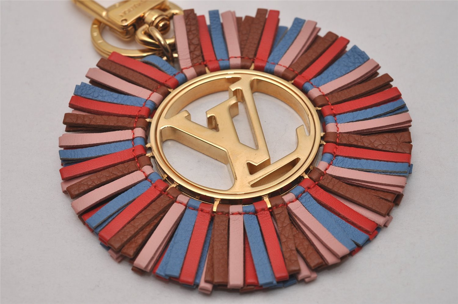 Authentic Louis Vuitton Porte Cles LV Fringe Key Charm Leather Multicolor 7122I