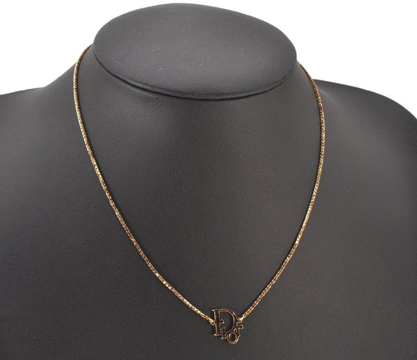 Authentic Christian Dior Gold Tone Chain Pendant Necklace CD 7122K