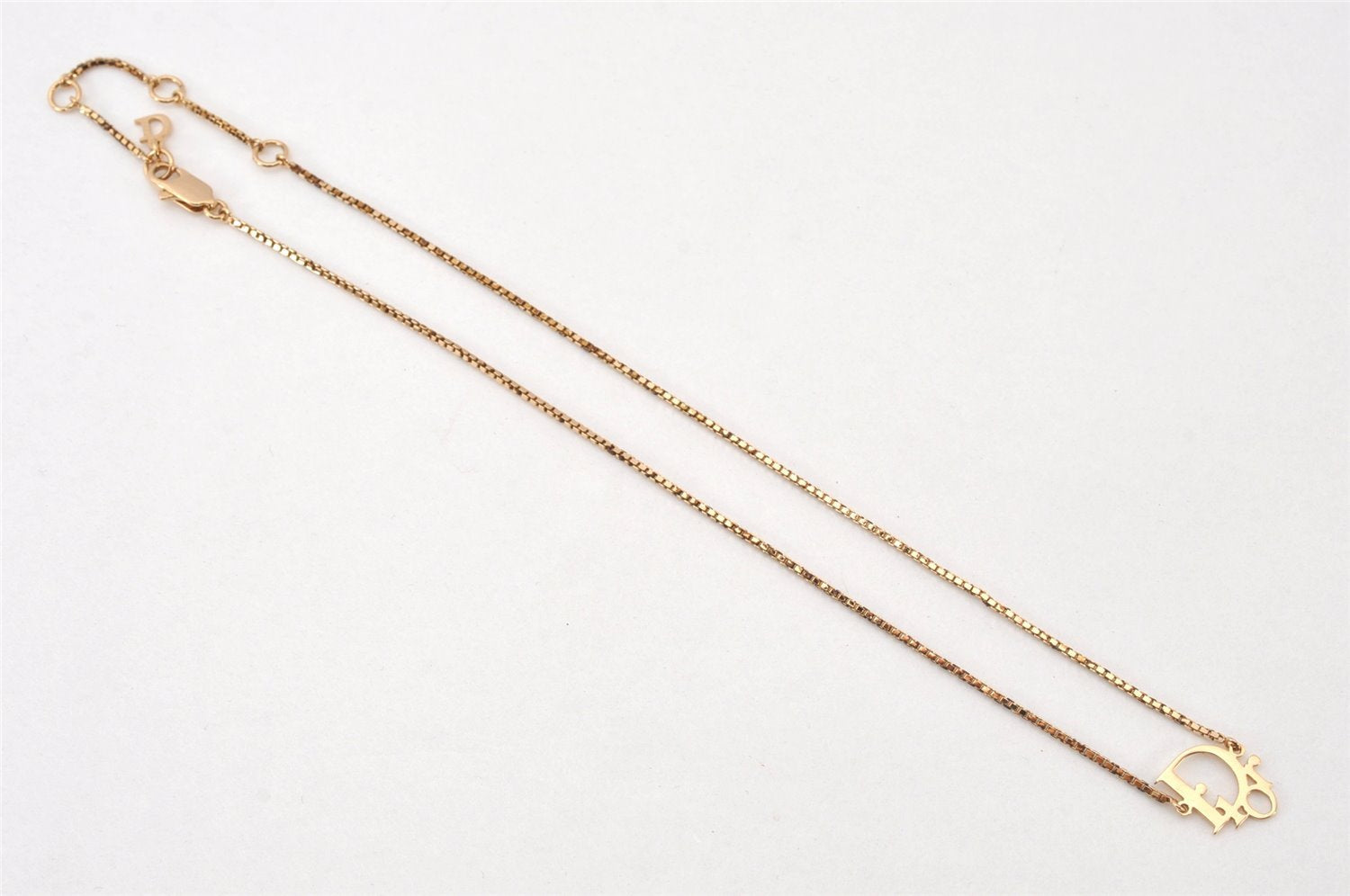 Authentic Christian Dior Gold Tone Chain Pendant Necklace CD 7122K