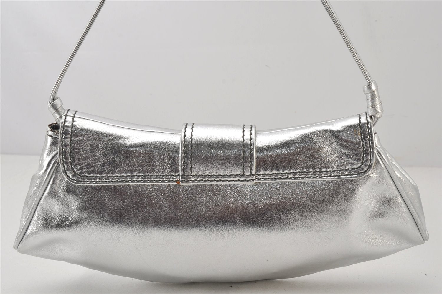 Authentic CELINE Vintage Shoulder Hand Bag Purse Leather Silver 7127K