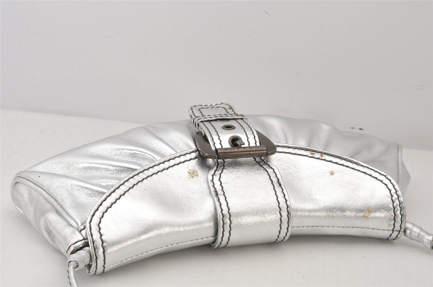 Authentic CELINE Vintage Shoulder Hand Bag Purse Leather Silver 7127K