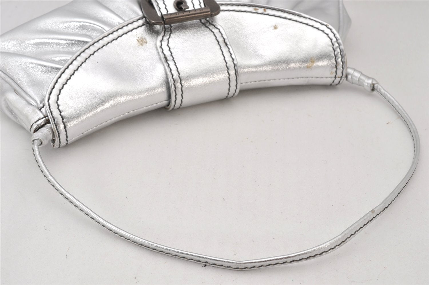 Authentic CELINE Vintage Shoulder Hand Bag Purse Leather Silver 7127K