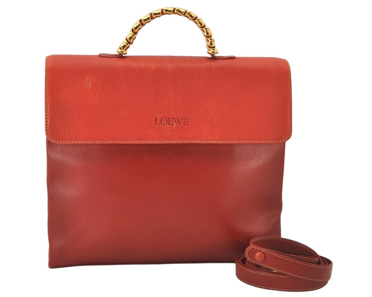 Authentic LOEWE Velazquez Vintage 2Way Shoulder Hand Bag Purse Leather Red 7128K