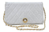 Authentic CHANEL Calf Skin Matelasse Chain Shoulder Cross Bag White CC 7129I