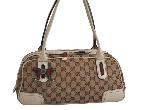 Auth GUCCI Web Sherry Line Princy Ribbon Tote Bag GG Canvas 161720 Brown 7130J