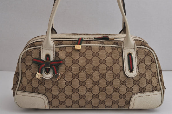 Auth GUCCI Web Sherry Line Princy Ribbon Tote Bag GG Canvas 161720 Brown 7130J