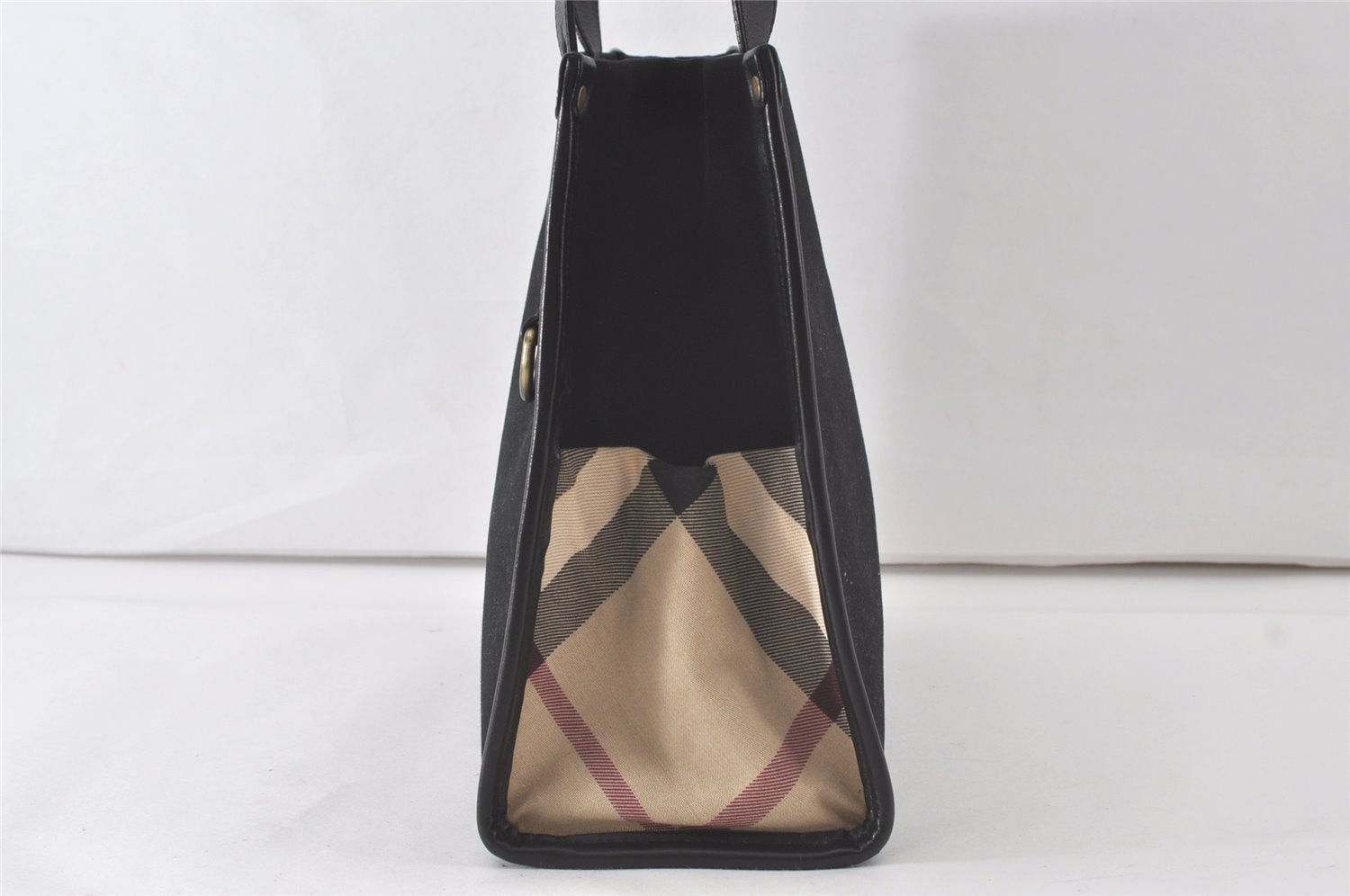 Authentic BURBERRY Vintage Shoulder Tote Bag Canvas Leather Black 7130K