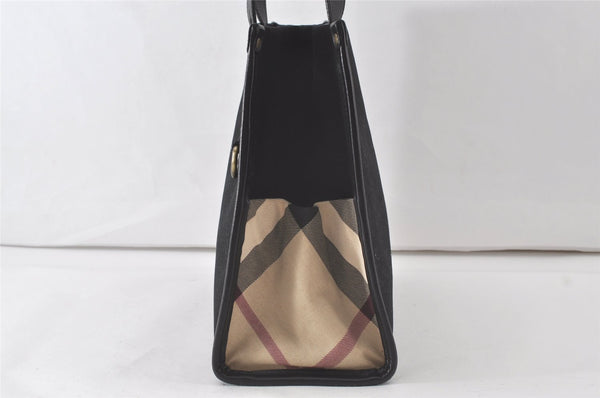 Authentic BURBERRY Vintage Shoulder Tote Bag Canvas Leather Black 7130K