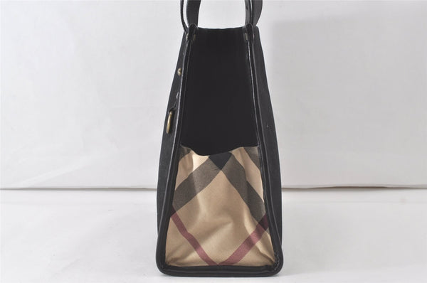 Authentic BURBERRY Vintage Shoulder Tote Bag Canvas Leather Black 7130K