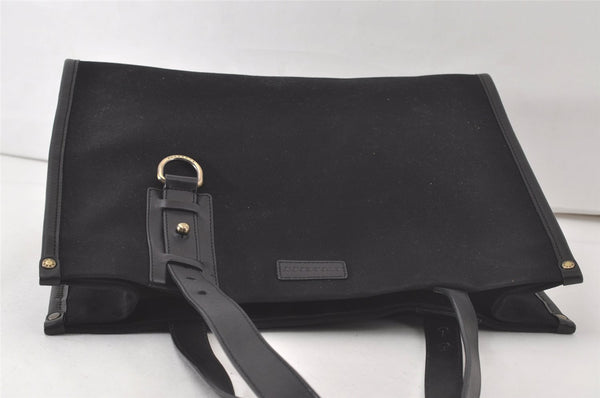 Authentic BURBERRY Vintage Shoulder Tote Bag Canvas Leather Black 7130K