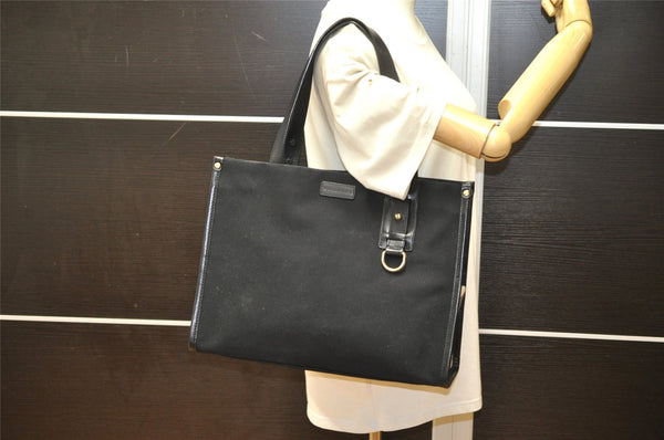 Authentic BURBERRY Vintage Shoulder Tote Bag Canvas Leather Black 7130K