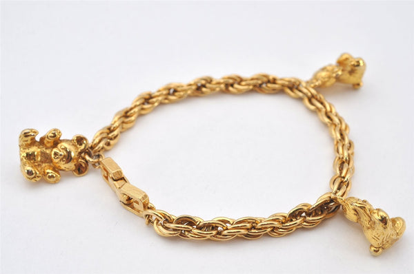 Authentic GIVENCHY Vintage Chain Bracelet Bear Motif Gold Tone 7132K