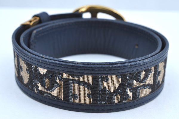 Authentic Christian Dior Trotter Belt Canvas Leather :24-26.4" Blue 7133H