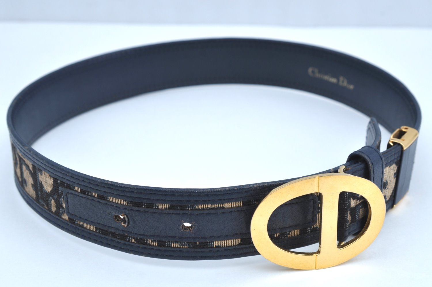 Authentic Christian Dior Trotter Belt Canvas Leather :24-26.4