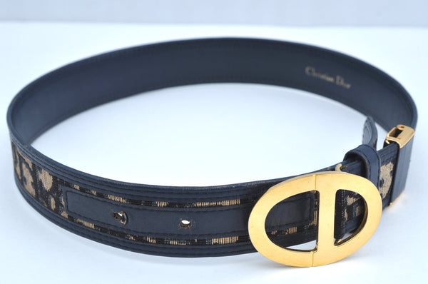 Authentic Christian Dior Trotter Belt Canvas Leather :24-26.4" Blue 7133H