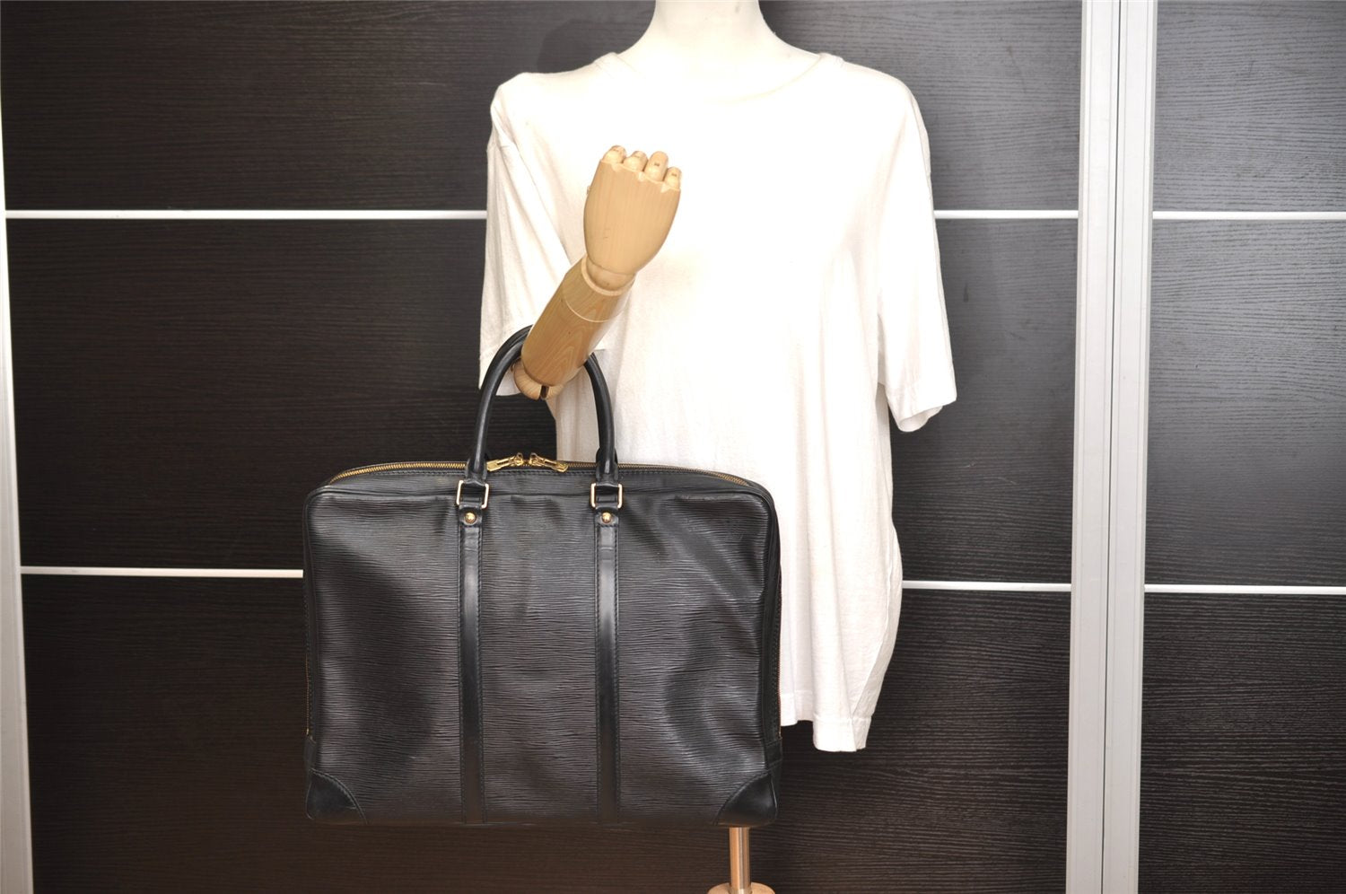 Authentic Louis Vuitton Epi Porte Documents Voyage Briefcase M59162 Black 7134J