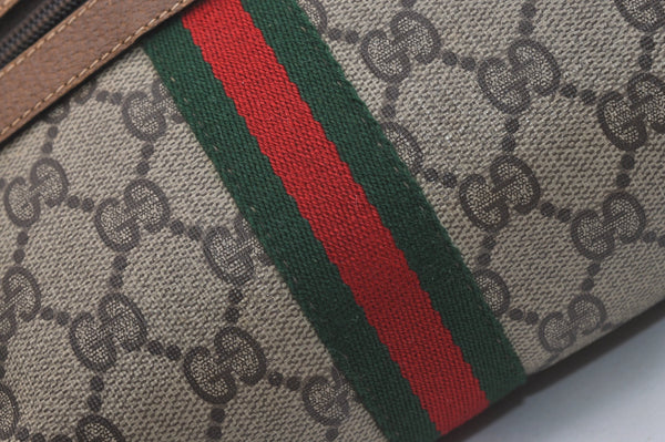 Authentic GUCCI Web Sherry Line Shoulder Cross Bag GG PVC Leather Brown 7140J