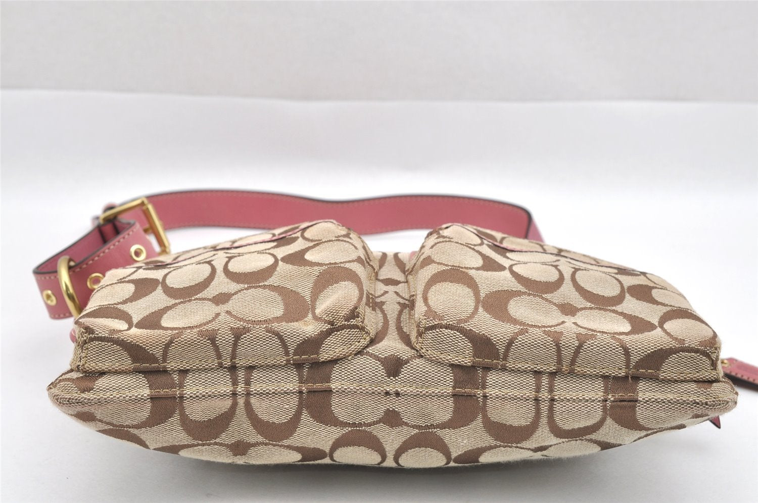 Authentic COACH Signature Shoulder Hand Bag Purse Canvas Leather Brown 7148I