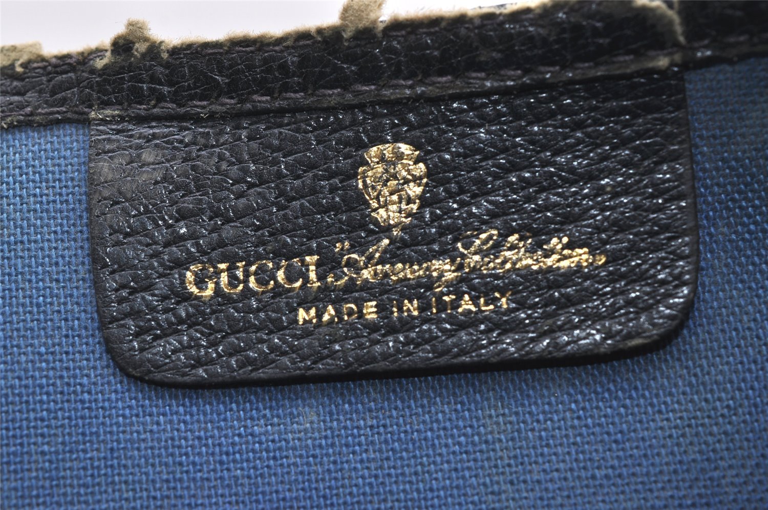 Authentic GUCCI Sherry Line Shoulder Tote Bag GG PVC Leather Navy Blue 7150K