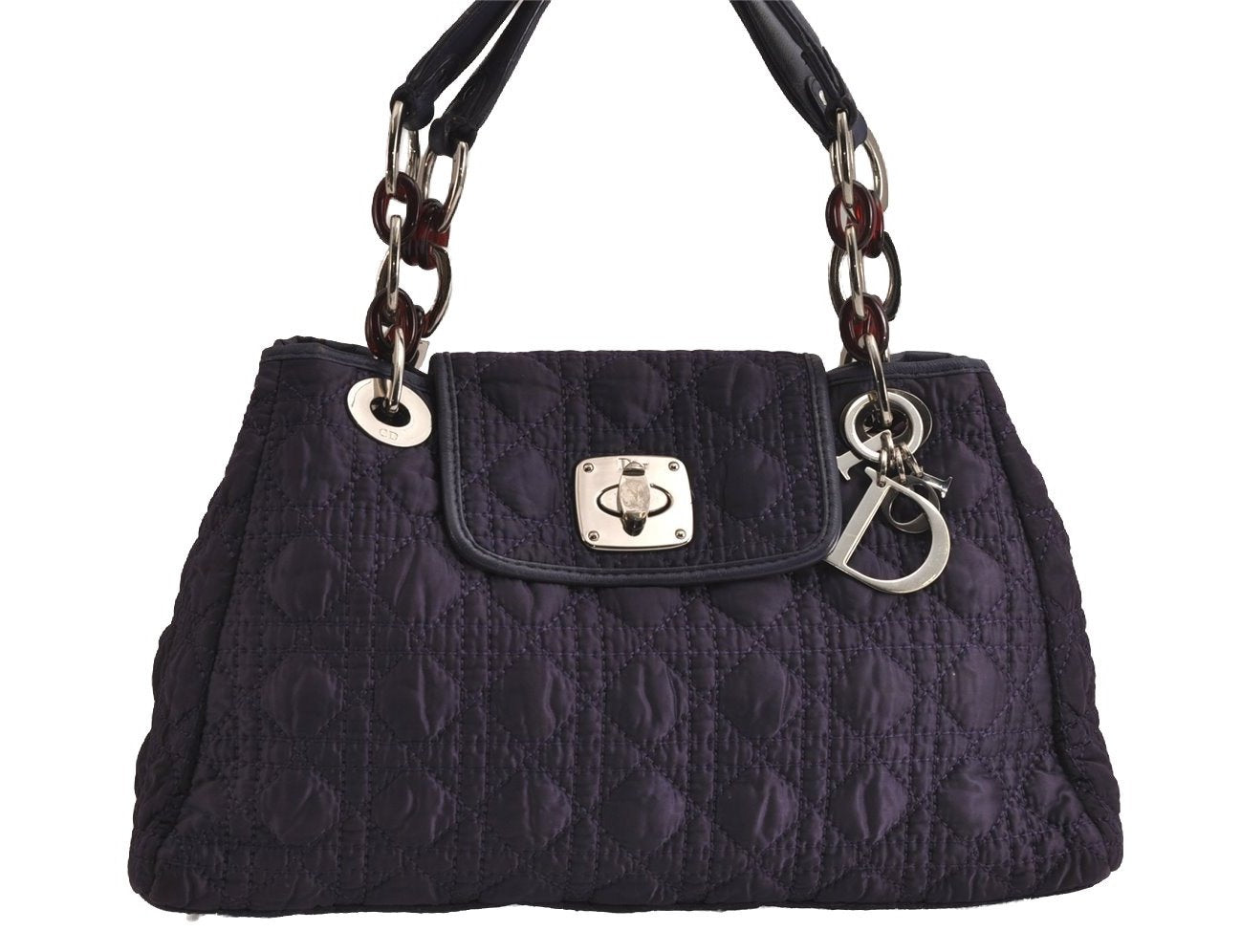 Authentic Christian Dior Cannage Nylon Leather Shoulder Hand Bag Purple CD 7154J