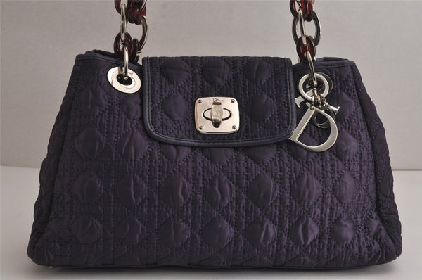 Authentic Christian Dior Cannage Nylon Leather Shoulder Hand Bag Purple CD 7154J