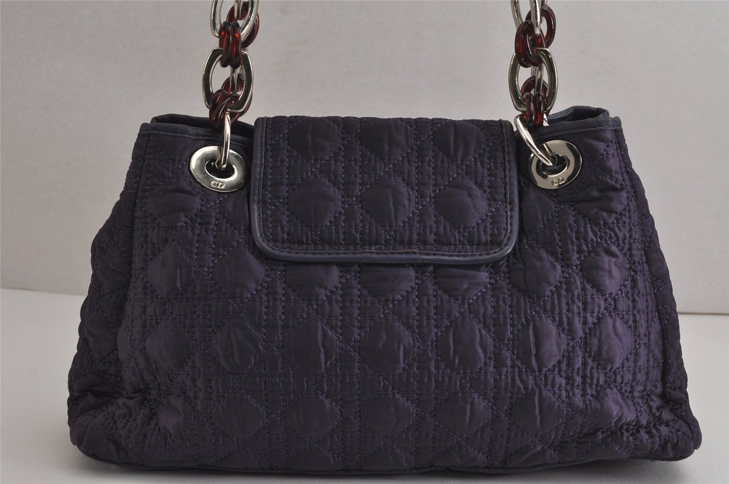 Authentic Christian Dior Cannage Nylon Leather Shoulder Hand Bag Purple CD 7154J