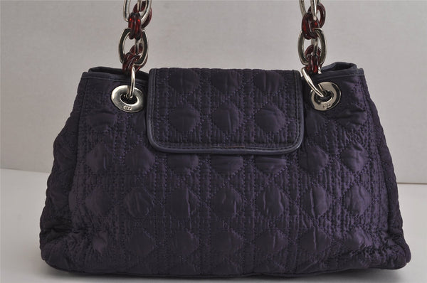 Authentic Christian Dior Cannage Nylon Leather Shoulder Hand Bag Purple CD 7154J