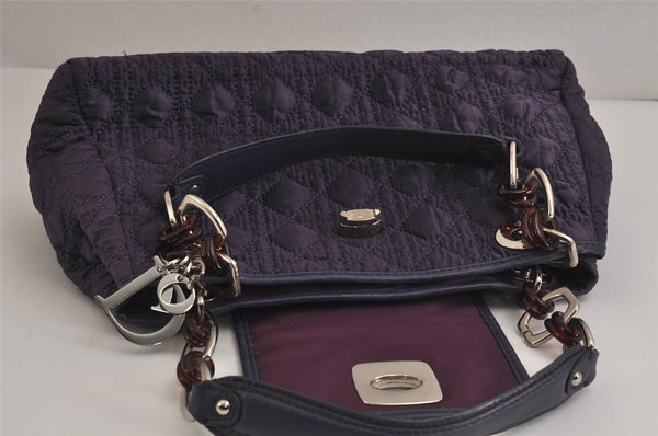 Authentic Christian Dior Cannage Nylon Leather Shoulder Hand Bag Purple CD 7154J