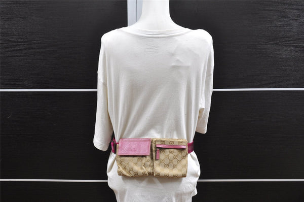 Authentic GUCCI Sherry Line Waist Body Bag GG Canvas Leather 162962 Beige 7156I