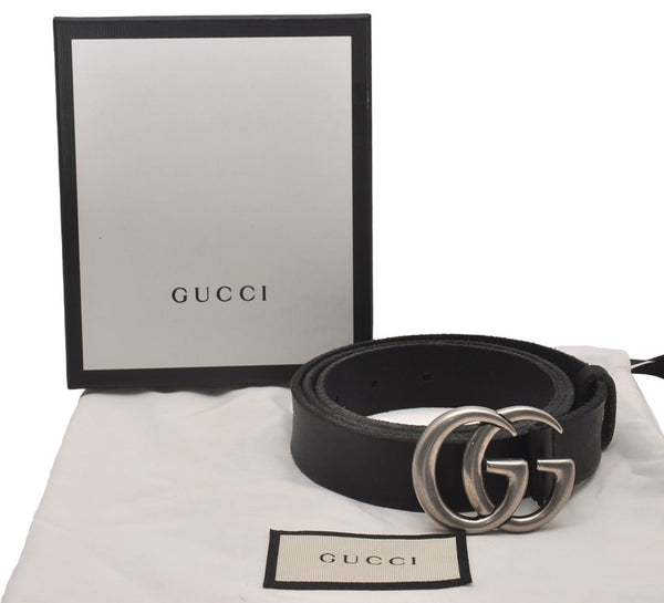 Authentic GUCCI Double G Leather Belt Size 90cm 35.4" Black 414516 Box 7157I
