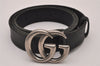 Authentic GUCCI Double G Leather Belt Size 90cm 35.4" Black 414516 Box 7157I