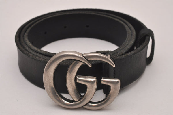 Authentic GUCCI Double G Leather Belt Size 90cm 35.4" Black 414516 Box 7157I