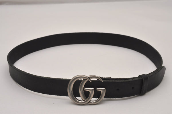 Authentic GUCCI Double G Leather Belt Size 90cm 35.4" Black 414516 Box 7157I