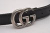 Authentic GUCCI Double G Leather Belt Size 90cm 35.4" Black 414516 Box 7157I