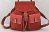 Authentic GUCCI Vintage Bamboo Drawstring Backpack Suede Leather Red 7160K