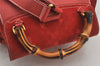 Authentic GUCCI Vintage Bamboo Drawstring Backpack Suede Leather Red 7160K