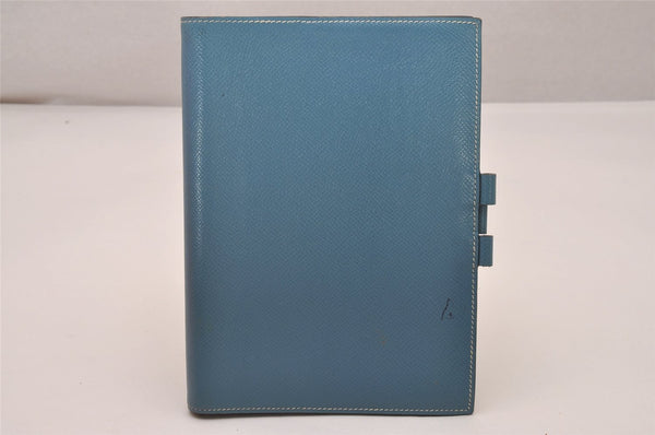 Authentic HERMES Agenda Globe Trotter Notebook Cover Leather Blue Box 7161I