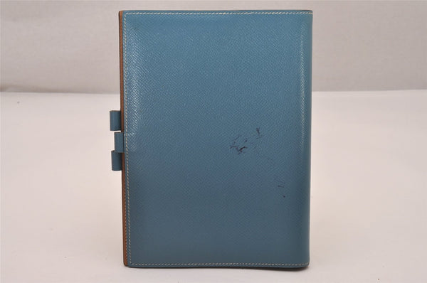 Authentic HERMES Agenda Globe Trotter Notebook Cover Leather Blue Box 7161I