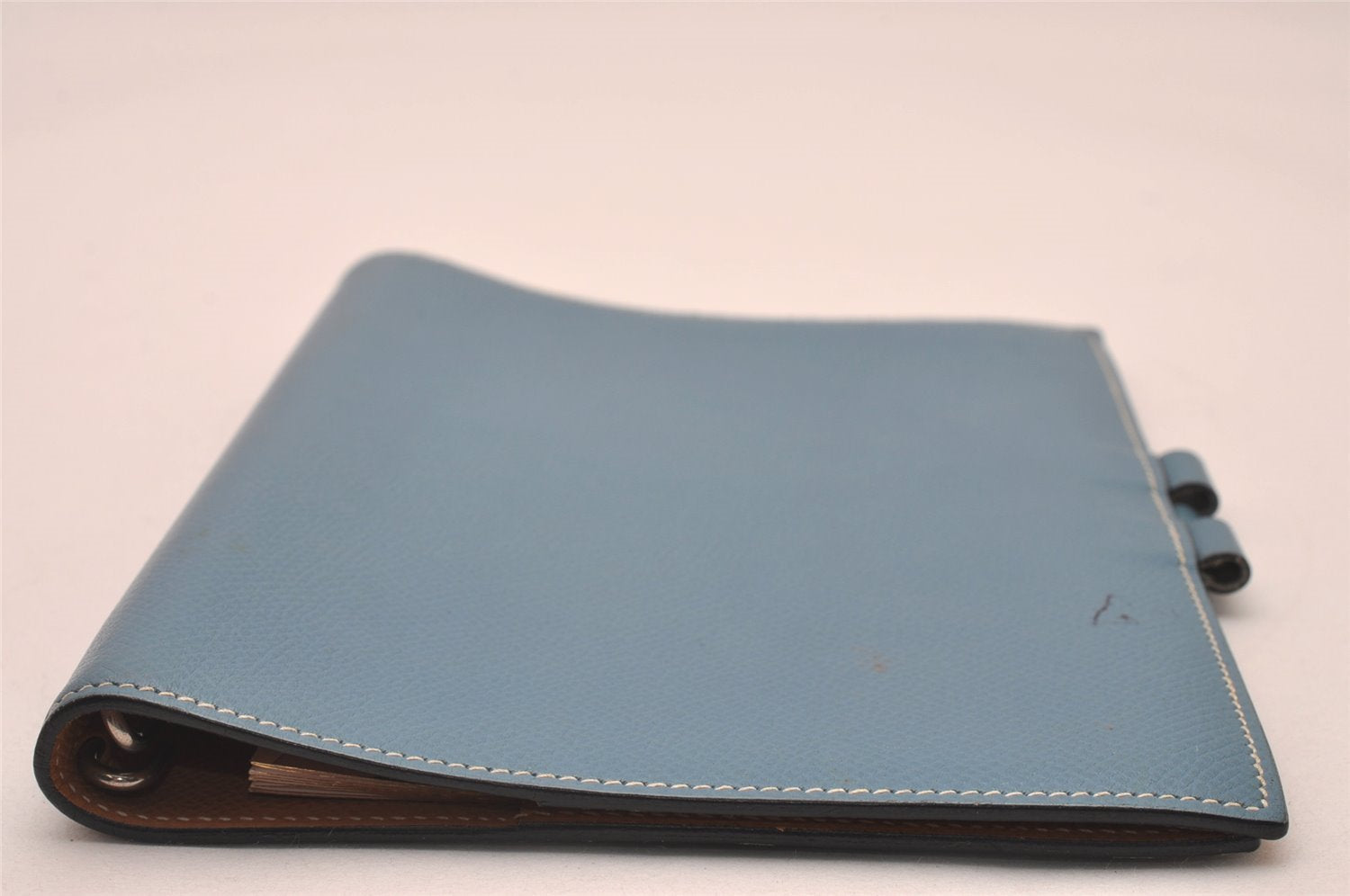 Authentic HERMES Agenda Globe Trotter Notebook Cover Leather Blue Box 7161I