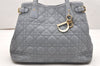 Authentic Christian Dior Panarea Cannage Tote Bag PVC Leather Blue Gray 7161K