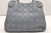 Authentic Christian Dior Panarea Cannage Tote Bag PVC Leather Blue Gray 7161K