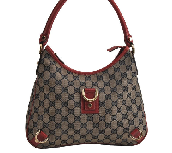 Authentic GUCCI Abbey Shoulder Hand Bag GG Canvas Leather 130738 Navy 7163J